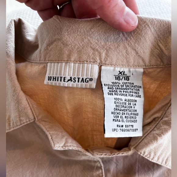 Retro White Stag Butterfly Short Sleeve Cotton Button Up Women’s Medium Tan - Picture 11 of 11